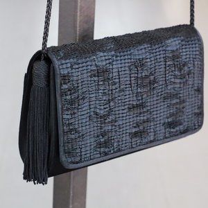 SOLD! La Regale Black Scrunched Satin Evening Crossbody